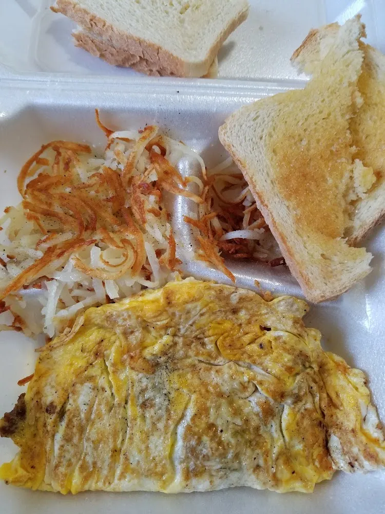 Omelette Sausage Cheese and Mushrooms Hash Browns